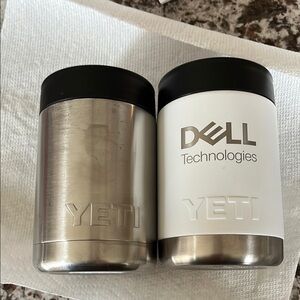 YETI Stainless Steel and White Tumblers with Dell Logo